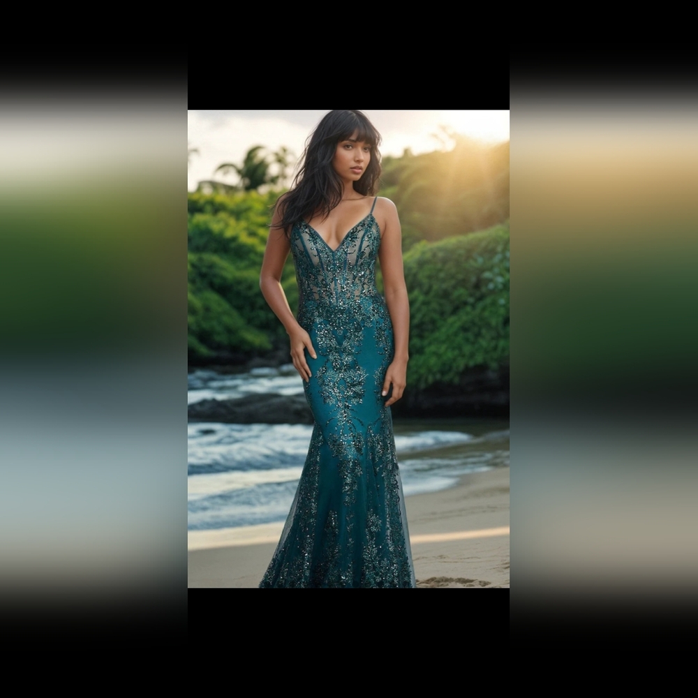 PromGirl Long Corset-Style Prom Dress with Sequins size 6